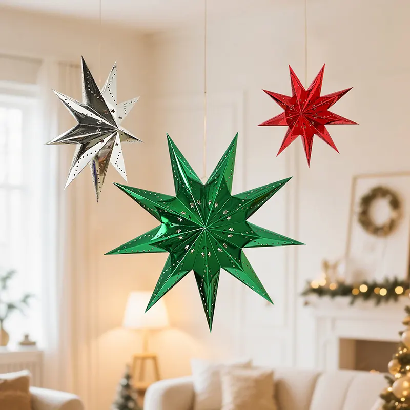 Nine-pointed Large Paper Star Ornaments, Christmas Ceiling Decorations, Suitable for Homes, Churches, and Event Venues