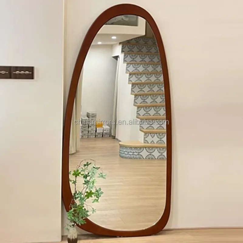 Home Decoration Mid-century Asymmetrical Wood Wall Mirror