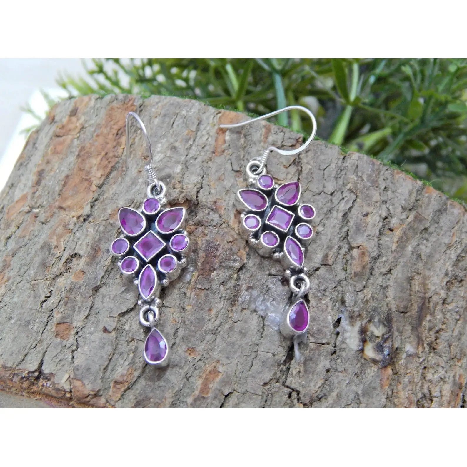 925 Sterling Silver Minimalist Wedding Jewelry Elegant Natural Ruby Flower Earrings and Ring Watches Gift for Her