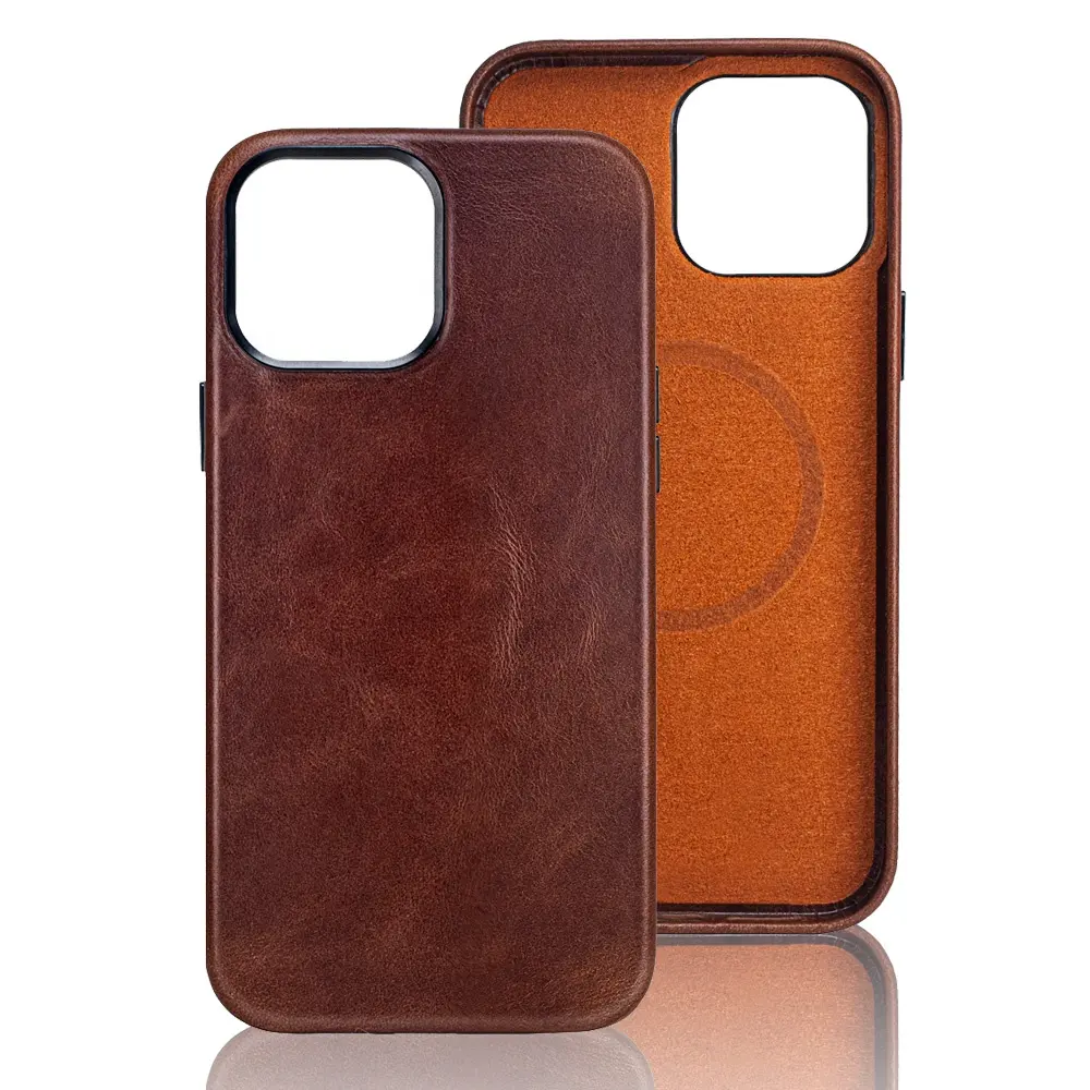 New Style Creative Phone With Magnet case for iPhone 13 Unique High Quality Genuine Leather case