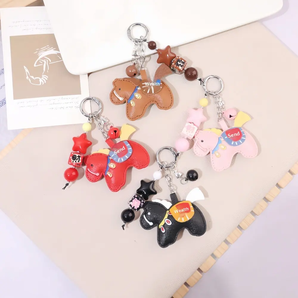 Luxury macaron variety Pu leather horse bag charm keychain doll animal phone case headphone pendant toy car keychain