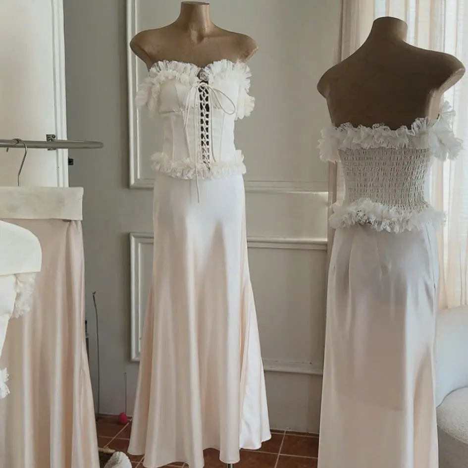 Custom OEM Strapless Lace-Up Women Maxi Dress Formal Occasion