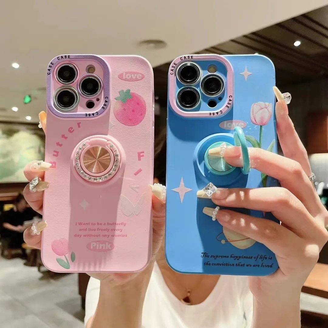 Customized Fancy Design Protective Phone case Cover for iphone 14 Pro Max 13 12 11 Diamond Ring Holder Phone Cover Carcasas Para