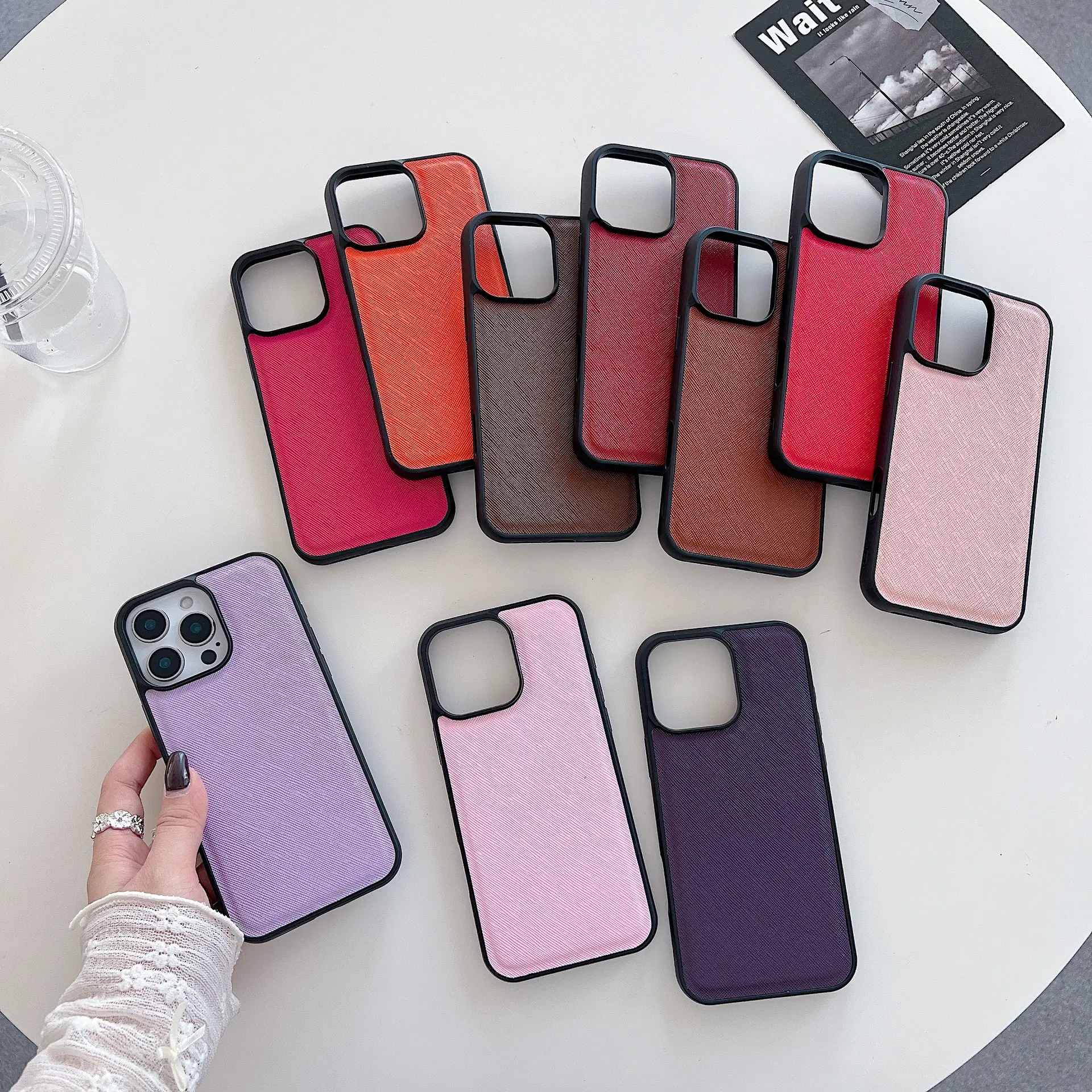 Vegan PU Saffiano Leather 3D Mobile Phone Cover Cell Phone Case for Iphone 16 Pro Max