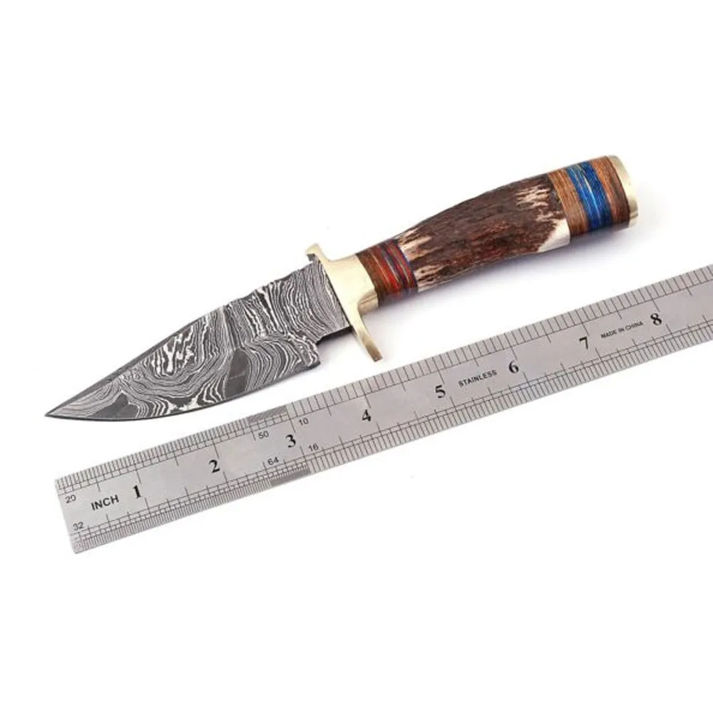 Hot Sale Outdoor Folding Pocket Knife Copper Damascus Steel Blade Bevel Edge Tactical Survival Wood Handle for Camping Hunting