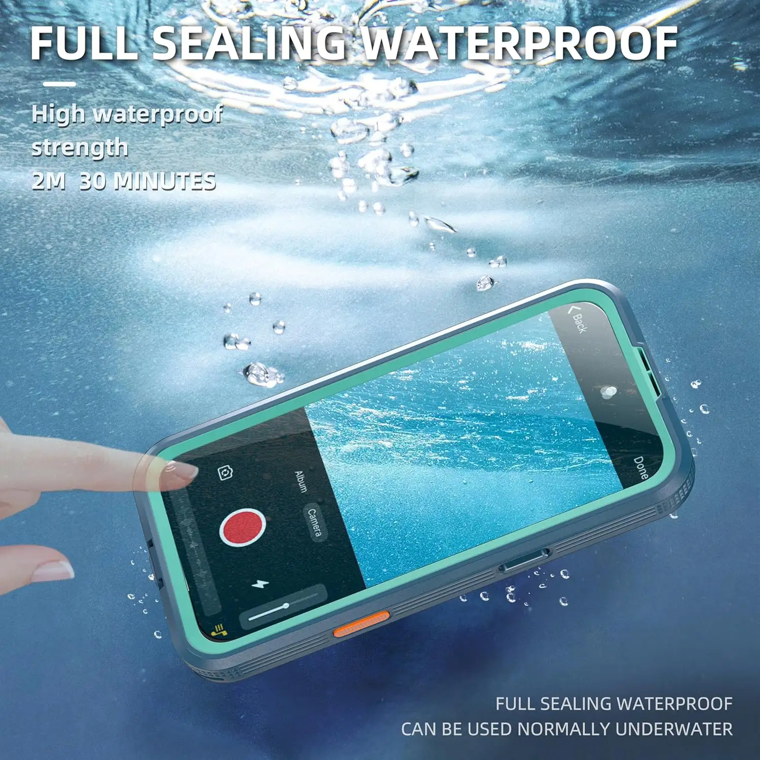 360° Protection Waterproof Phone Case for IPhone16/16 Plus ,Translucent Teal, Anti-Slip & Comfortable Grip Shockproof Cover