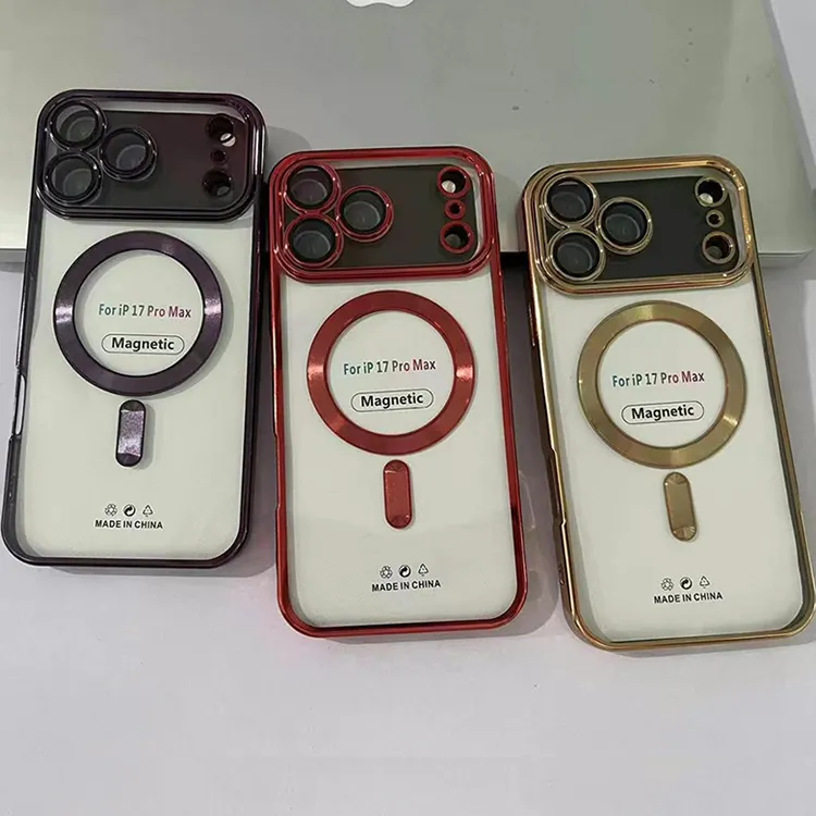 Electroplated clear case for iPhone 17 luxury covers,mobile accessories for iPhone 17 pro max soft TPU clear magnetic phone case