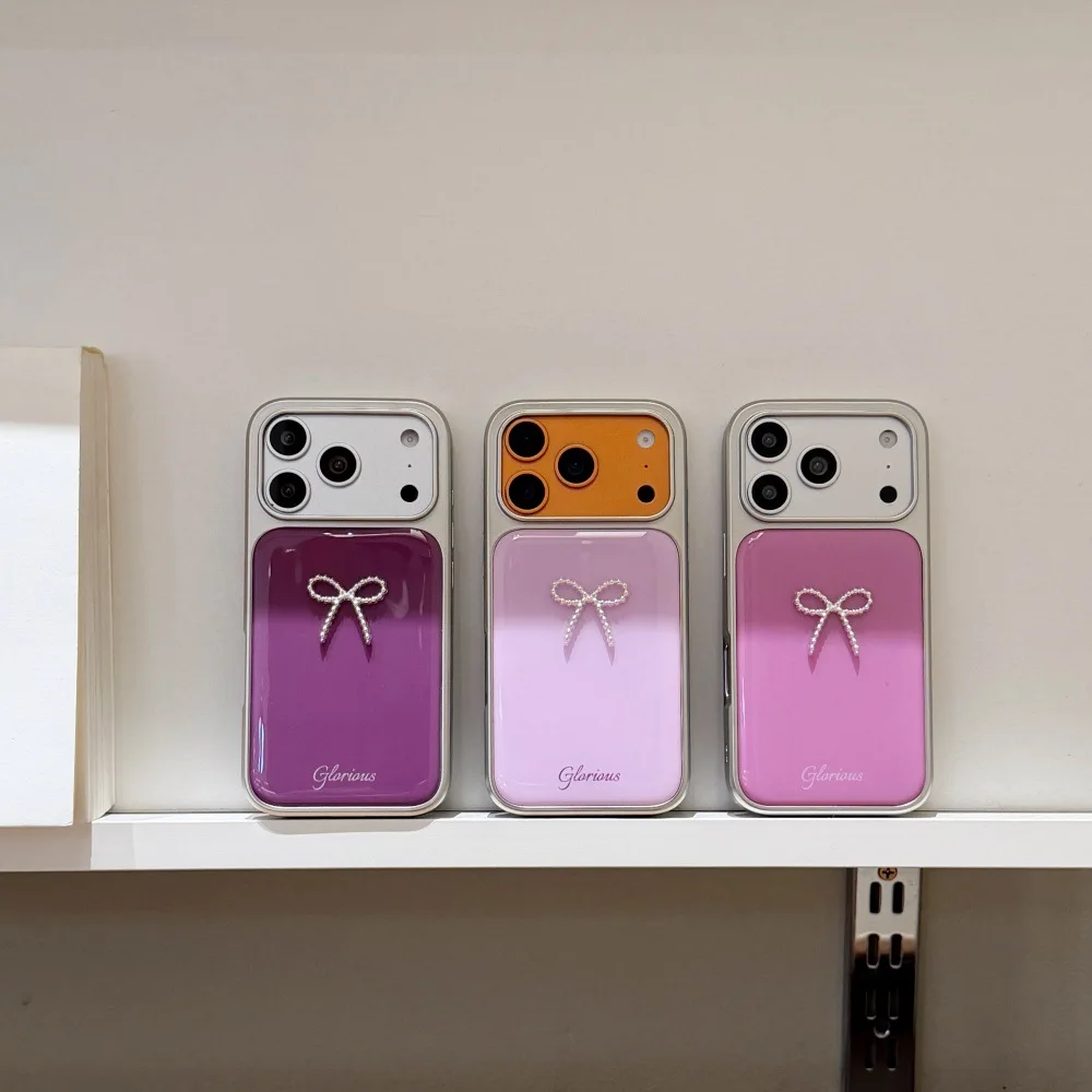 Ins Style Solid Color Three-Dimensional Bow Rhinestone Phone Case for 17 Pro Max Shockproof for 16/15