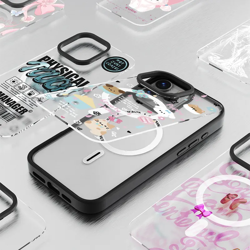 Clear Removable Back Cover Support Pattern Customized Luxury Magnetic Acrylic Wireless Charging Phone Case for iPhone 16 Pro Max