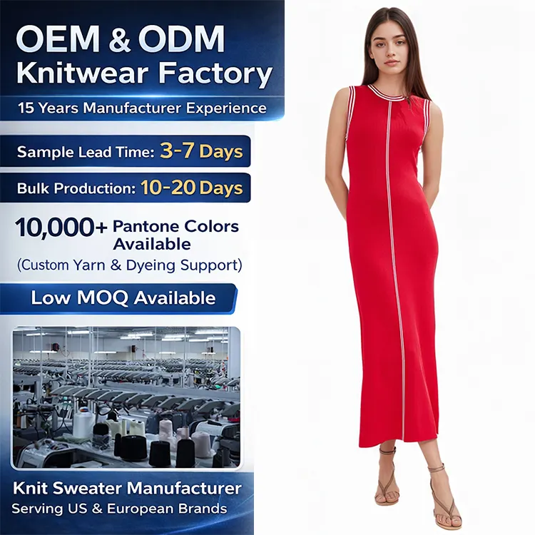 OEM ODM Clothing Manufacturers Summer Solid Sexy Club Women's Knitted Straight Simple Floor-Length Sleeveless Bodycon Dresses