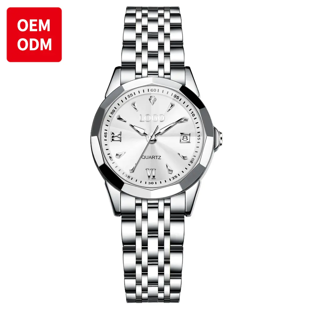 OEM 9998 Women Stainless Steel Strap Watch Original Quartz Movement Life Waterproof Luminous Dual Calendar