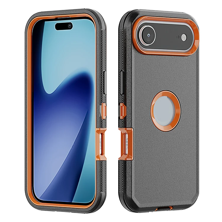 Logo hole defender case For iPhone 17 air 17 pro max robot covers,3 in 1 rugged armor heavy duty phone case for iPhone 17 16 15