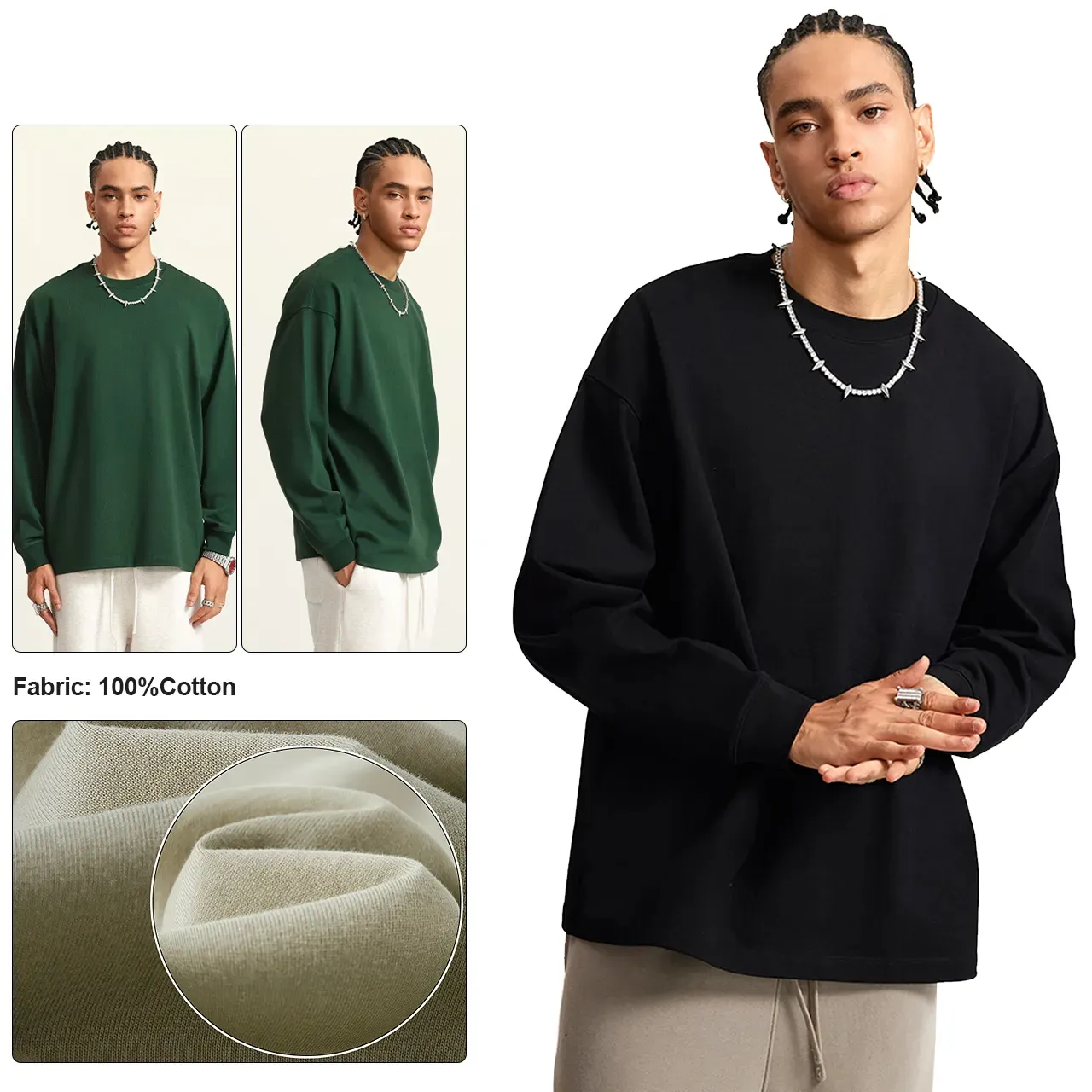 Autumn/Winter Men's Sporty Crew Neck Long Sleeve T-Shirt 100% Cotton Youth Plus Size Tops Solid Pattern