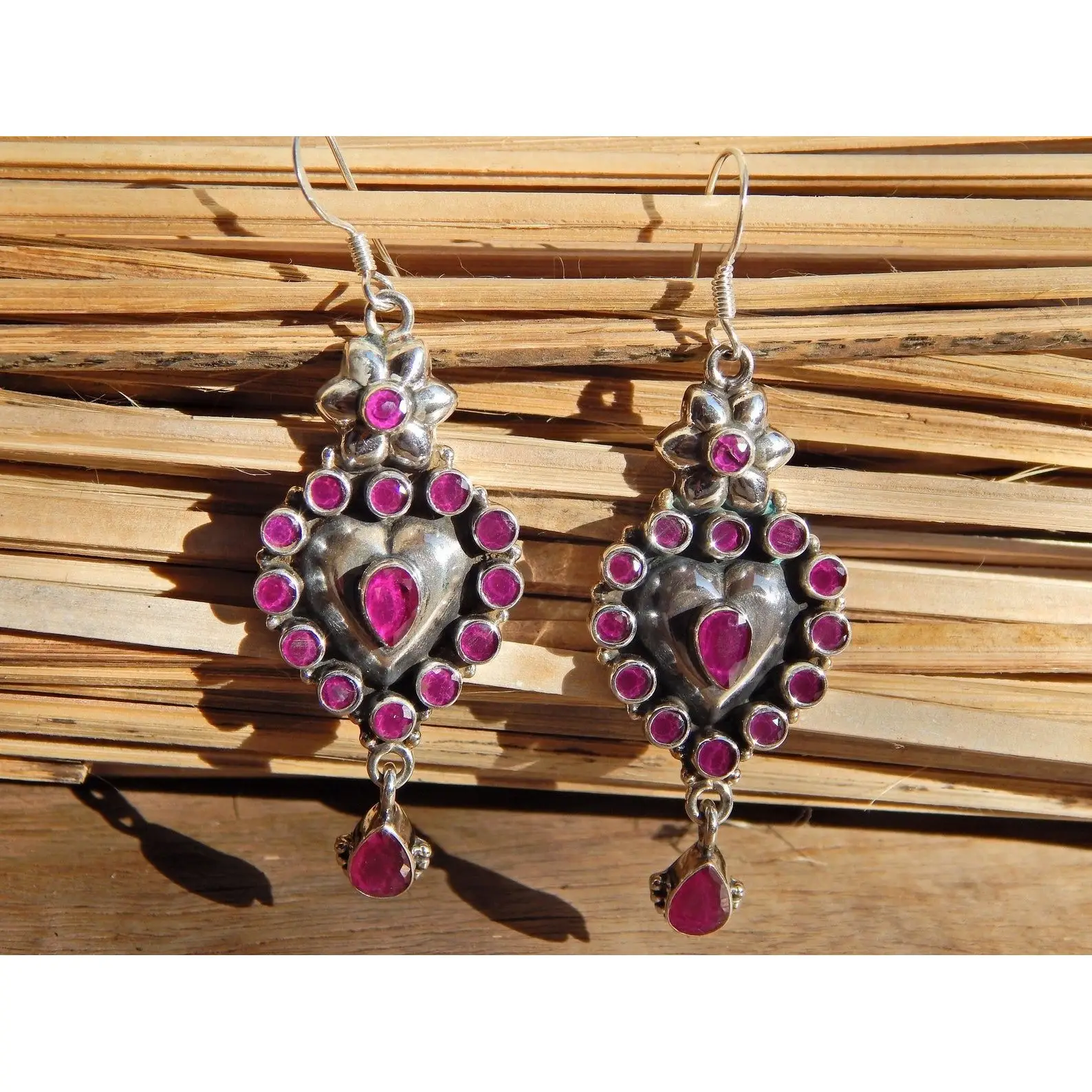 925 Sterling Silver Ruby Earring with Gemstone Handmade Jewelry Gift for Girls & Women E0701-GS