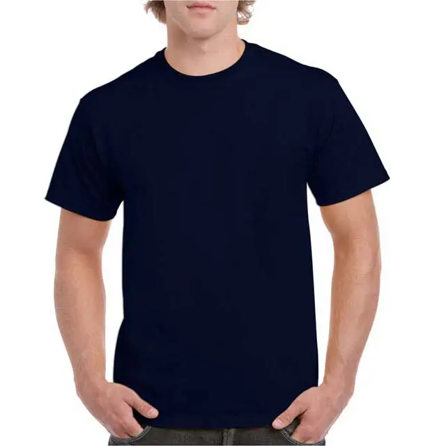 Navy Blue Crewneck Men's T-Shirts OEM Custom Plus Size High Street Style Knitted Cotton Summer Breathable Casual Shirts
