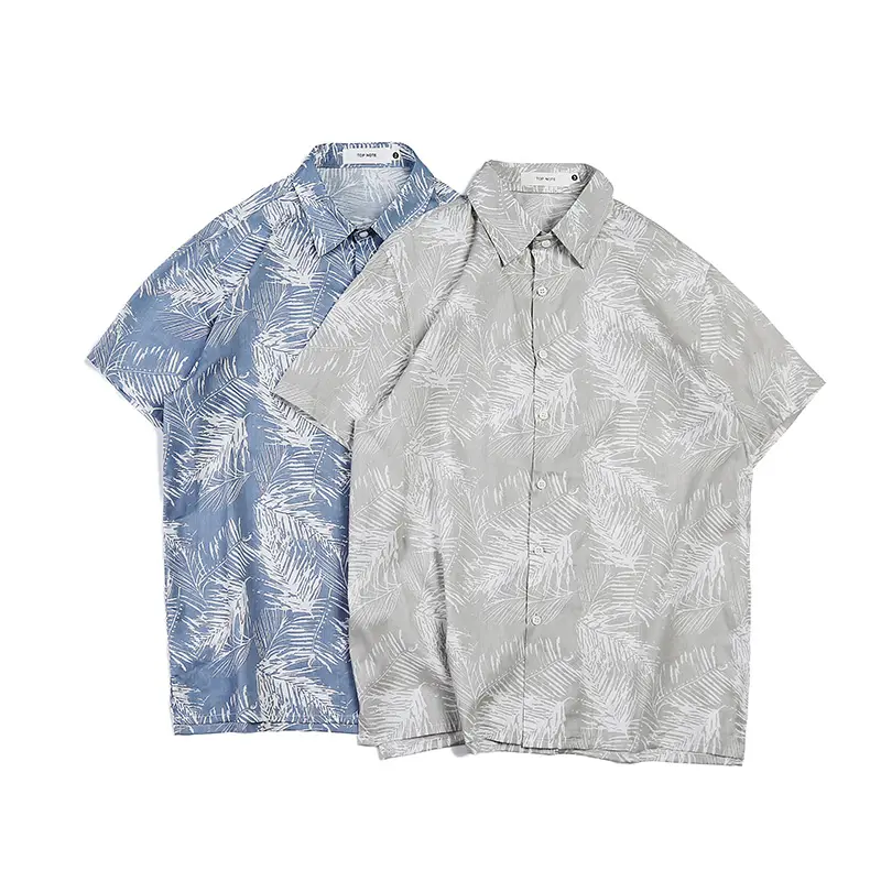 Custom Made Private logo Mens Short Sleeve Hawaiian Shirts Cotton Linen Casual Shirt for Summer