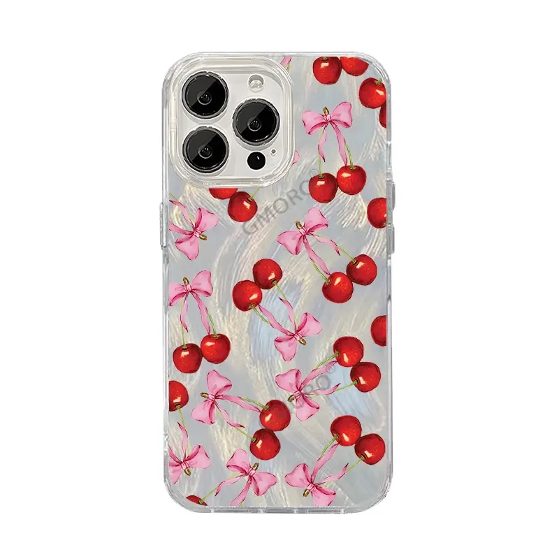 TK Hot-Selling Cherry Feather Yusha IPhone15 High-Value Phone Case for 16/17 Pro Max Glitter Bow Shockproof Women