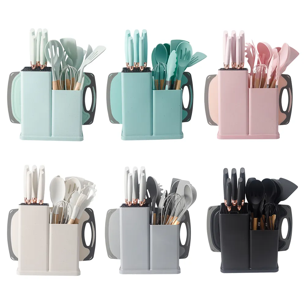 19 Piece Silicone Kitchen Utensils Set Cooking Utensils Kitchenware Set with Kitchen Knives Set