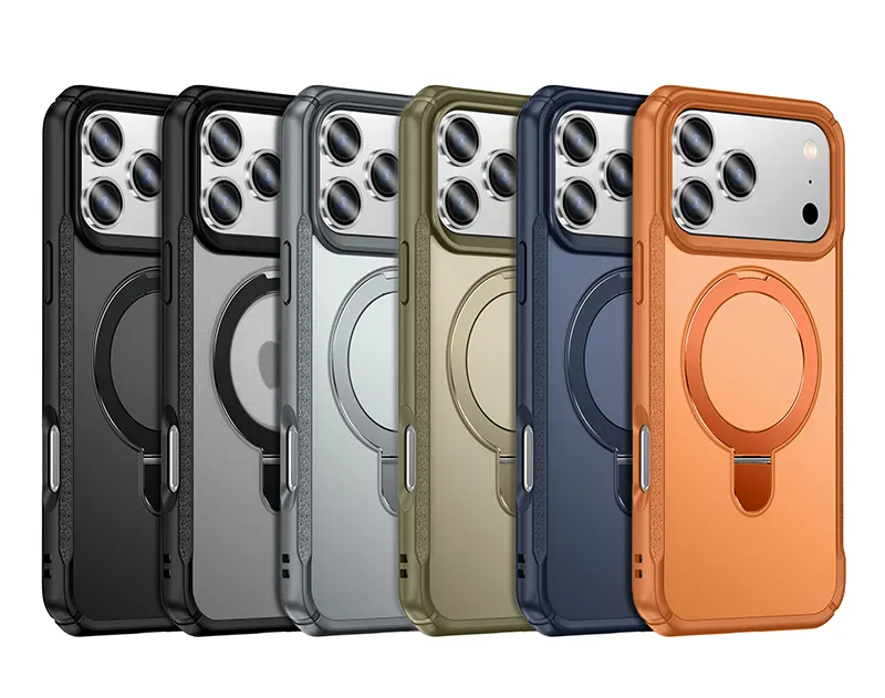 Luxury Metal Bracket Phone Case for iPhone 16 17 Invisible Magnetic Stand Phone Cover for iphone 16 15 14 13 12 Pro