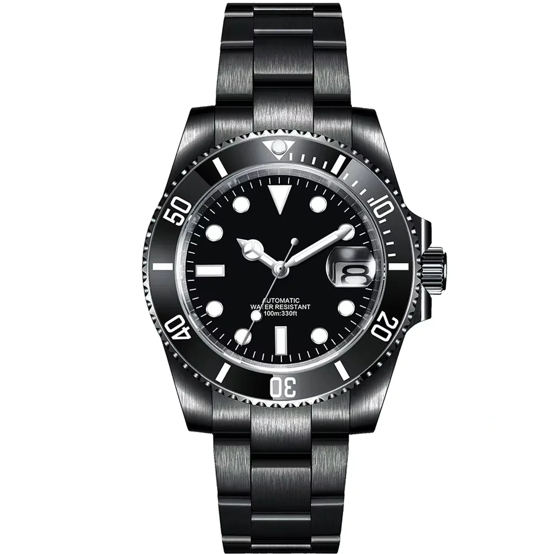 High Quality Luxury Men's ETA Automatic Diver Watch Stainless Steel Waterproof Mechanical Glass Coin Fashion Sport Hip Hop Charm