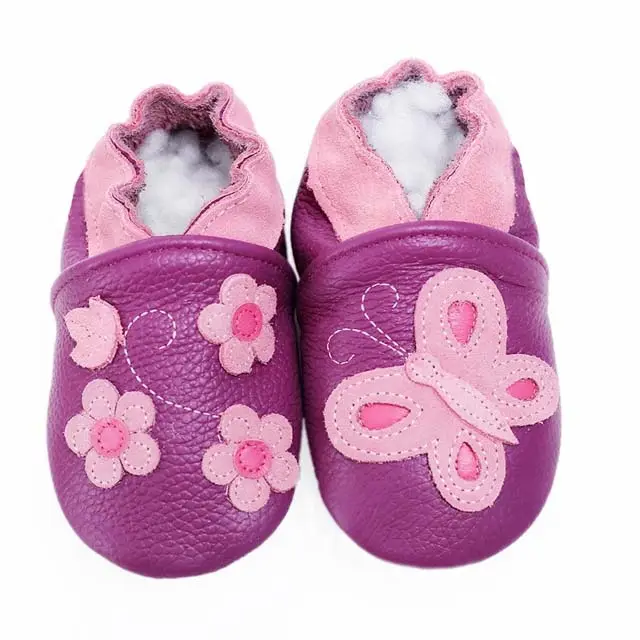 Wholesale Custom Made Beautiful Soft Leather Baby Shoes Toddler Shoes with Suede Soles Infant Slippers First Walkers