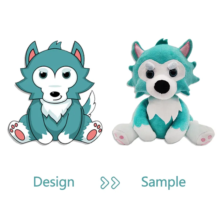 Custom Embroidered Super Soft Blue Wolf Stuffed Animal Plush Toy Doll Mascot Children's Gift