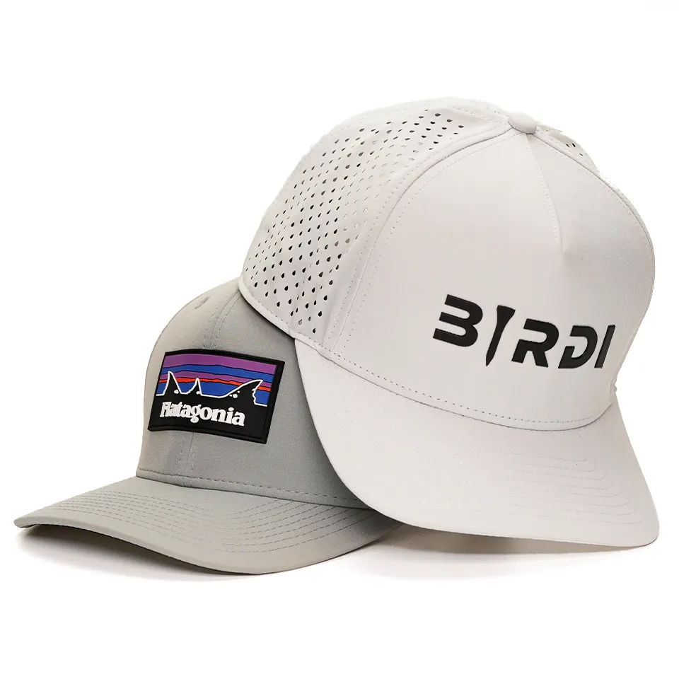 Custom 5 Panel Rubber logo Curved Performance Snapback Hats White Baseball Caps