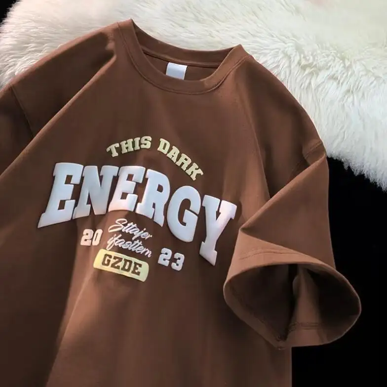 Well-Crafted Hot Selling Vintage Loose Fit Casual T-shirt 100% Cotton Knitted Multicolor Moisture Wicking Durable 3D Puff