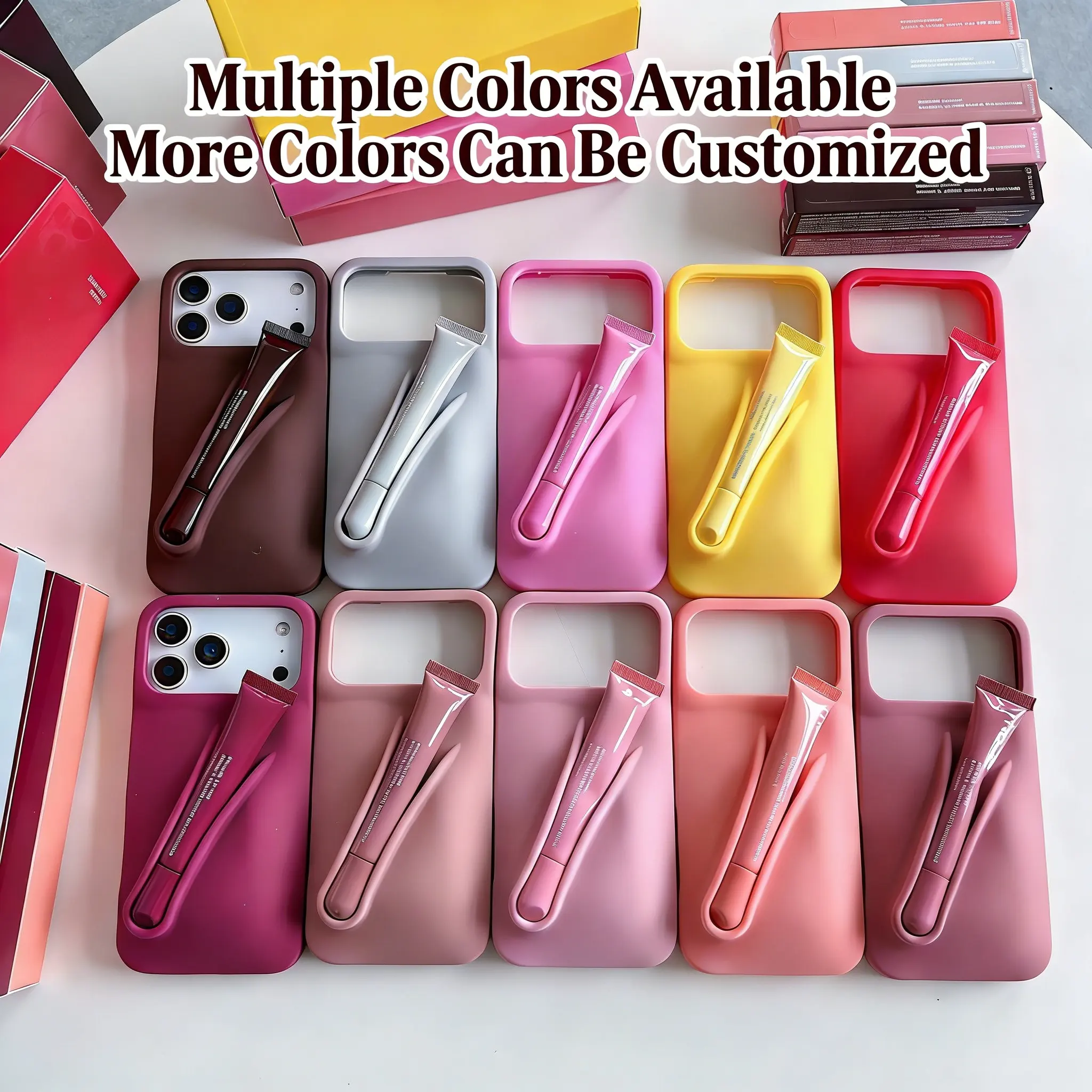 Wholesale Makeup Phone Case with Lip Gloss Holder Silicone Shockproof Mobile Case for iPhone 16 17 Pro Max