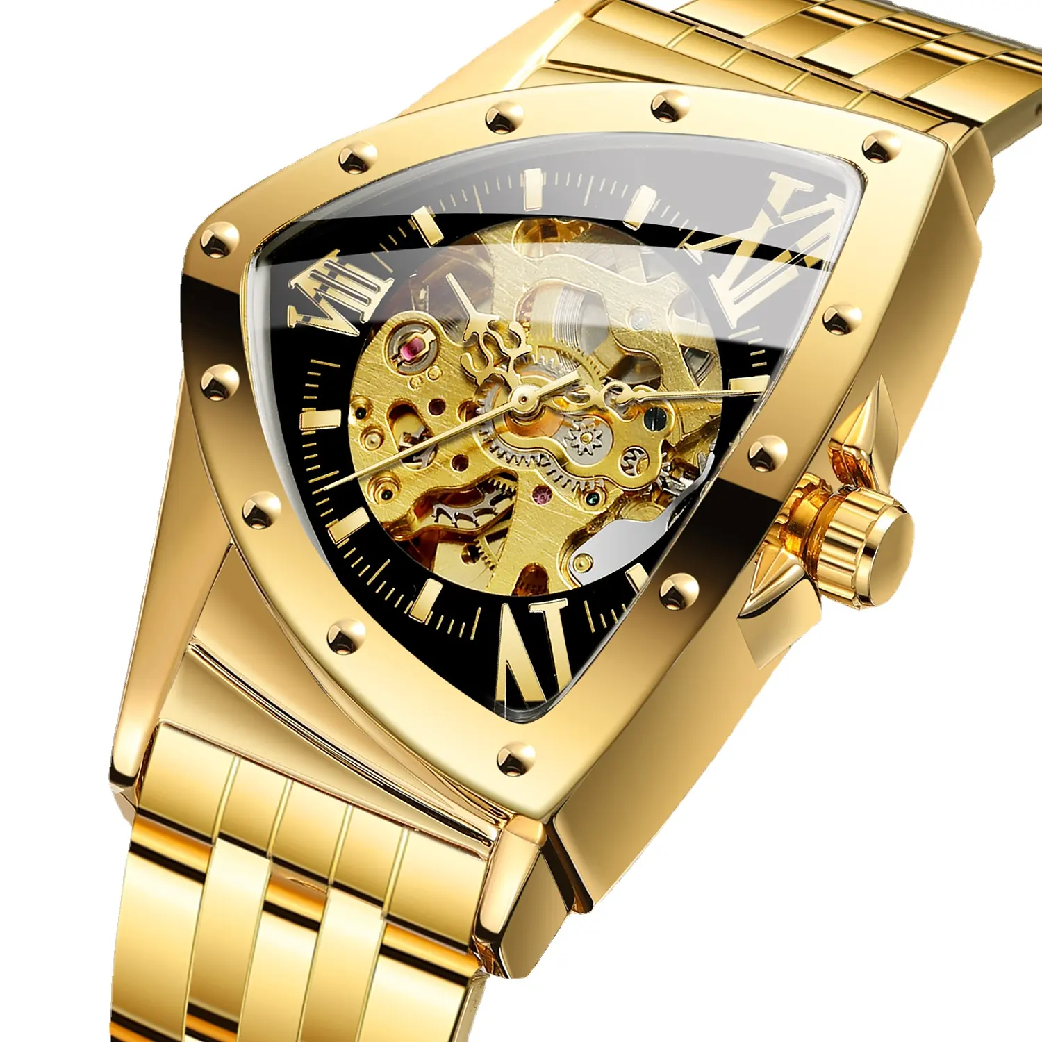 Newest Reloj Para Hombre Luxury Custom Men Triangle Skeleton Watch Wristwatch Mechanical Watch