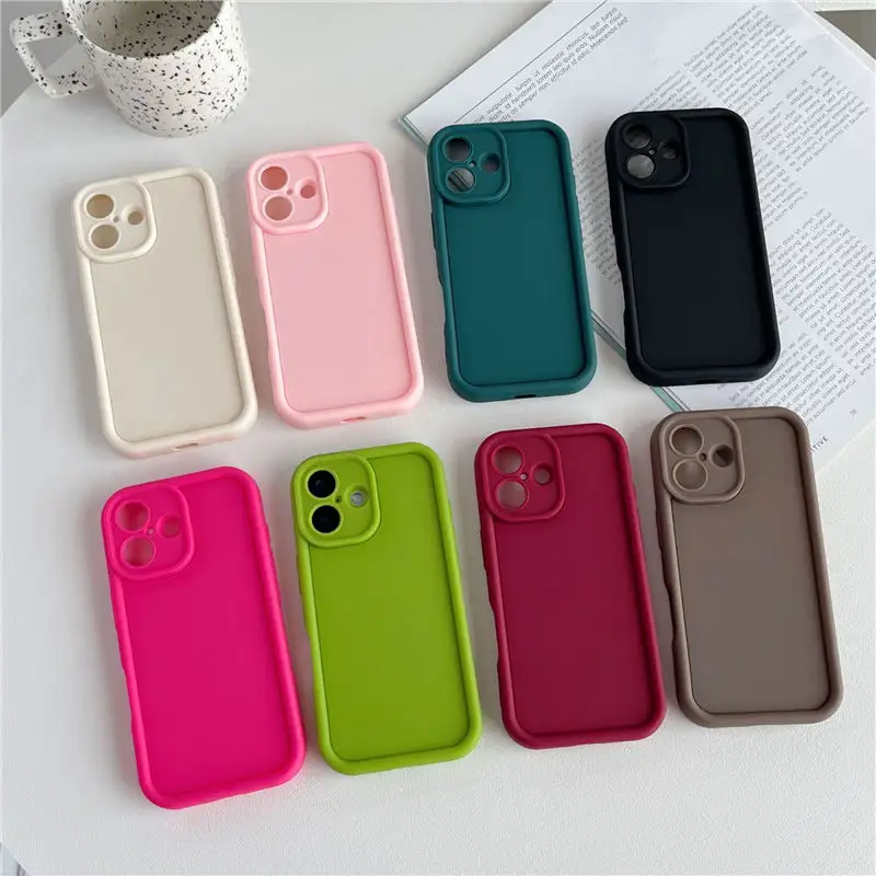 For iPhone 16 Pro Solid Black Cover Silicon White Green Red Soft Thick Silicone for iPhone 15 Pro Max Protective Shockproof Case