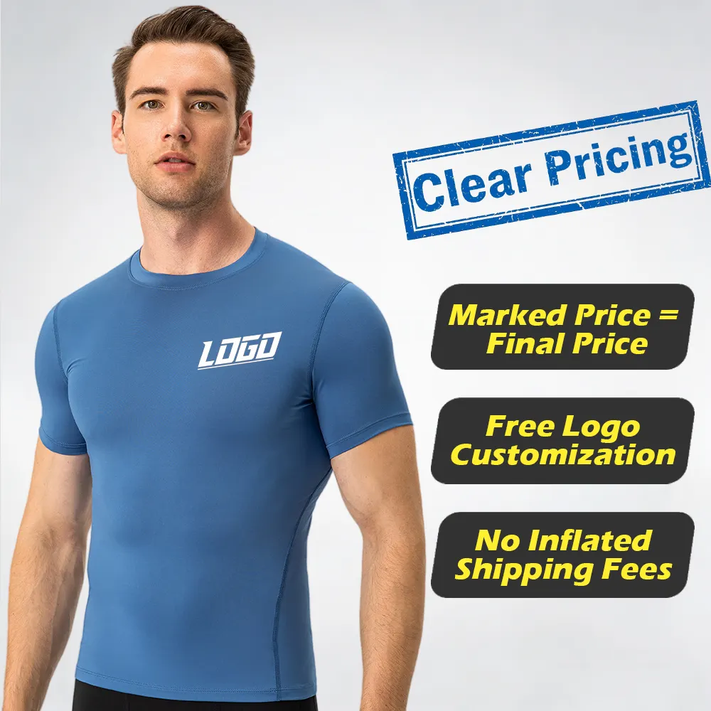Custom logo Wholesale Breathable Slim Fit Running Fitness Sweat Quick Dry Men's Sports T-shirt Compression Gym Shirt for Men