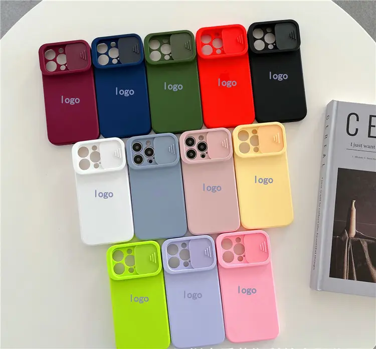 Wholesale Upgraded Case Liquid Silicone Phone Case with Slide Camera Cover for Iphone 12 13 14 Pro Max