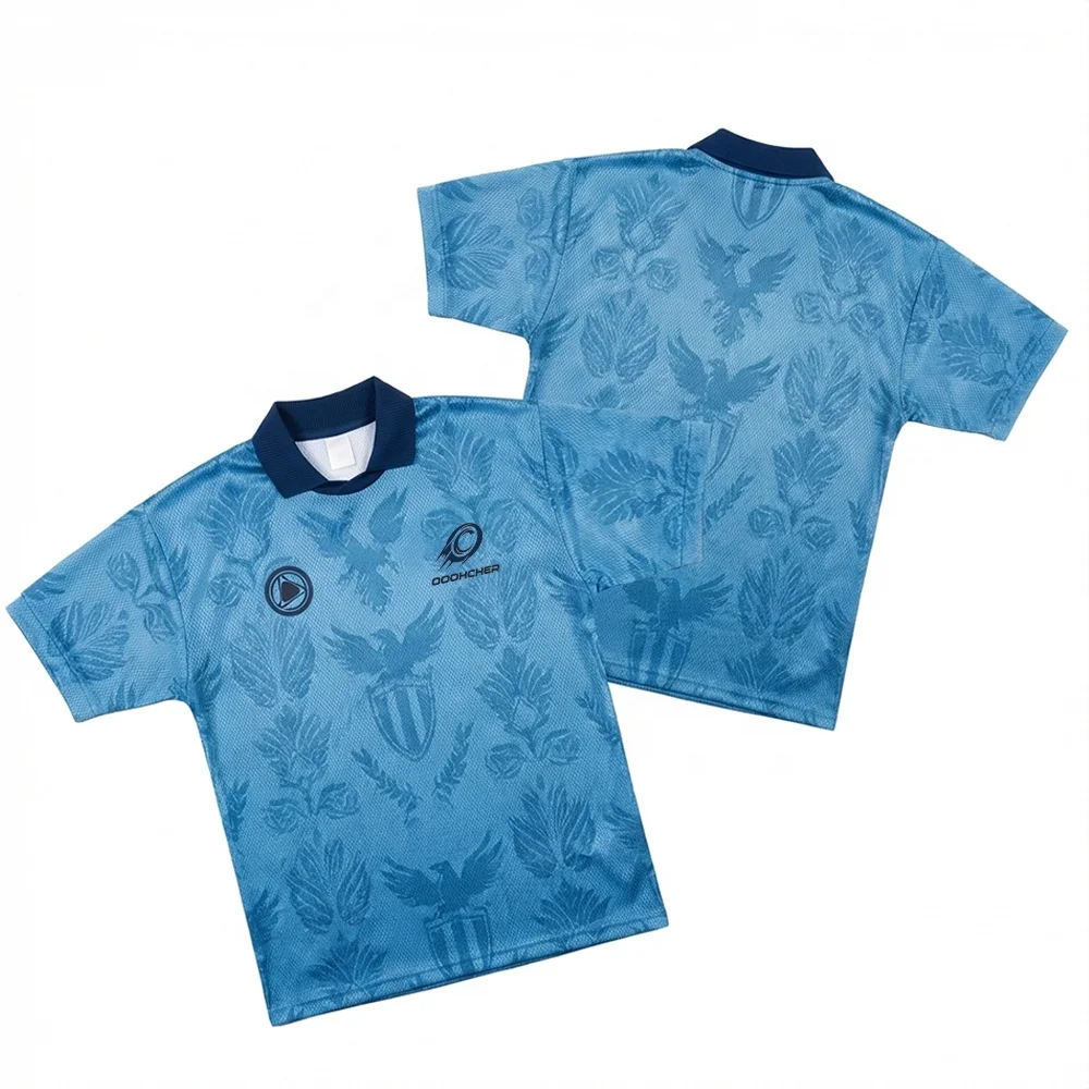 Custom Retro Totem Blokecore V-Neck Soccer Jersey Light Blue Textured Navy Collar Full Sublimation Training