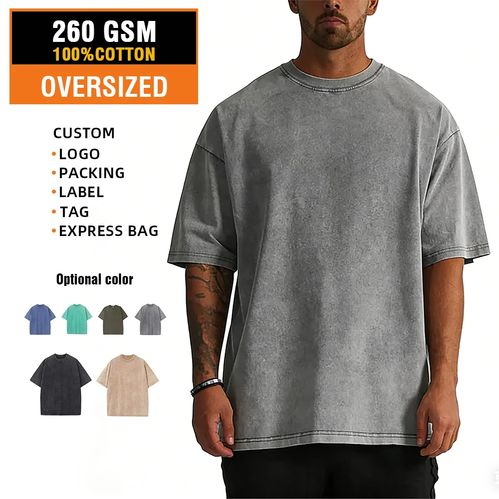 Heavy Weight Vintage Acid Washed Oevrsized T-shirts 230 GSM 100% Cotton Unisex Luxury Distressed Men T Shirts