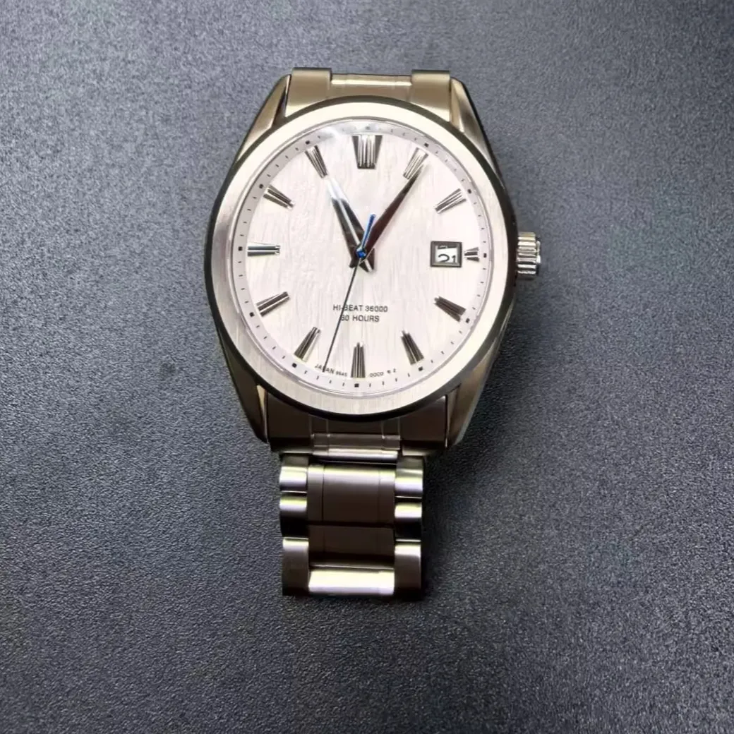 Luxury Men's Automatic Mechanical Watch Cream with Ice Blue Dial Stainless Steel Band 20mm Width Waterproof GS Series