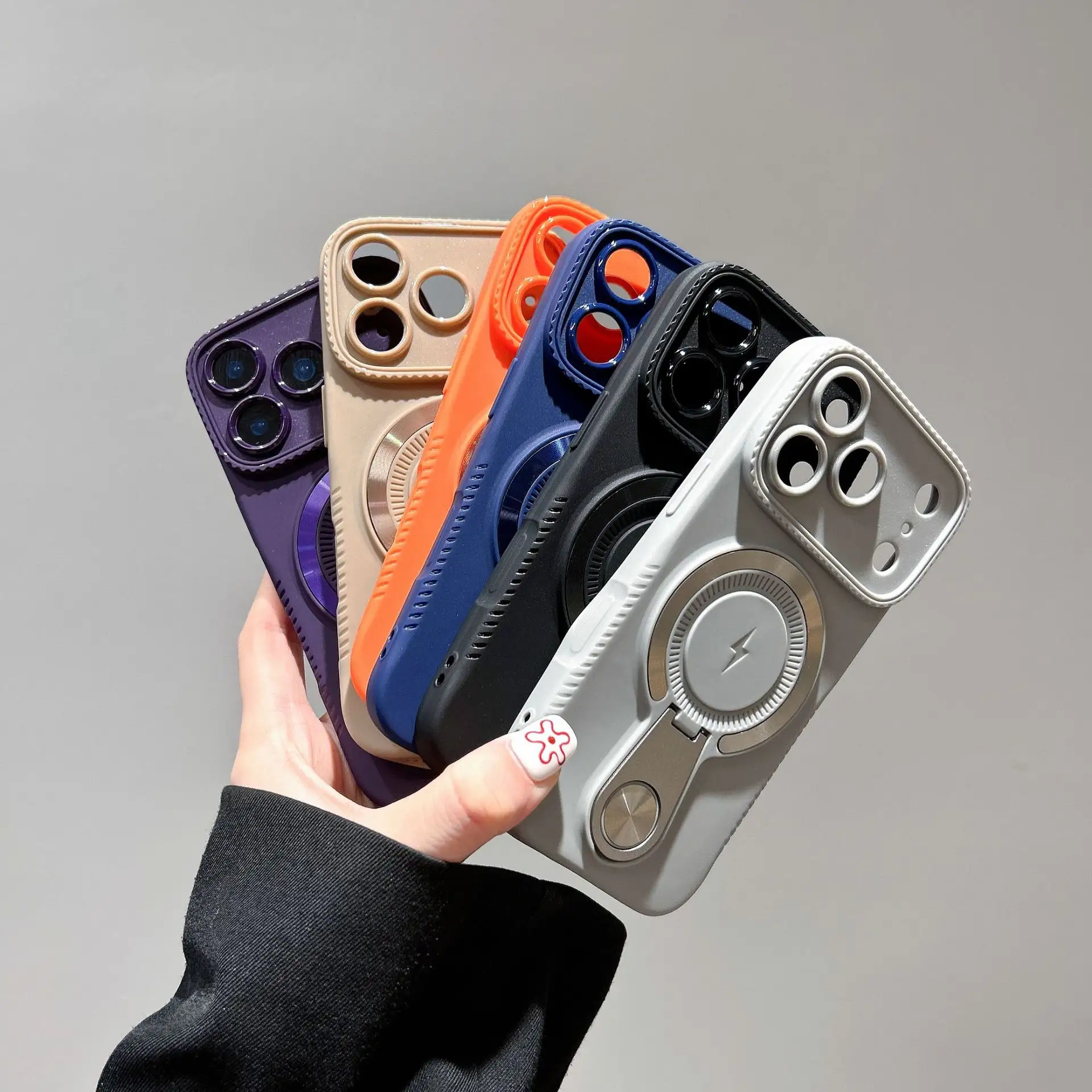 For iphone 17 Pro Max Silicone Magnetic Frosted Cartoon Design Soft Full-Covering Drop-Resistant Protective Case with Bracket