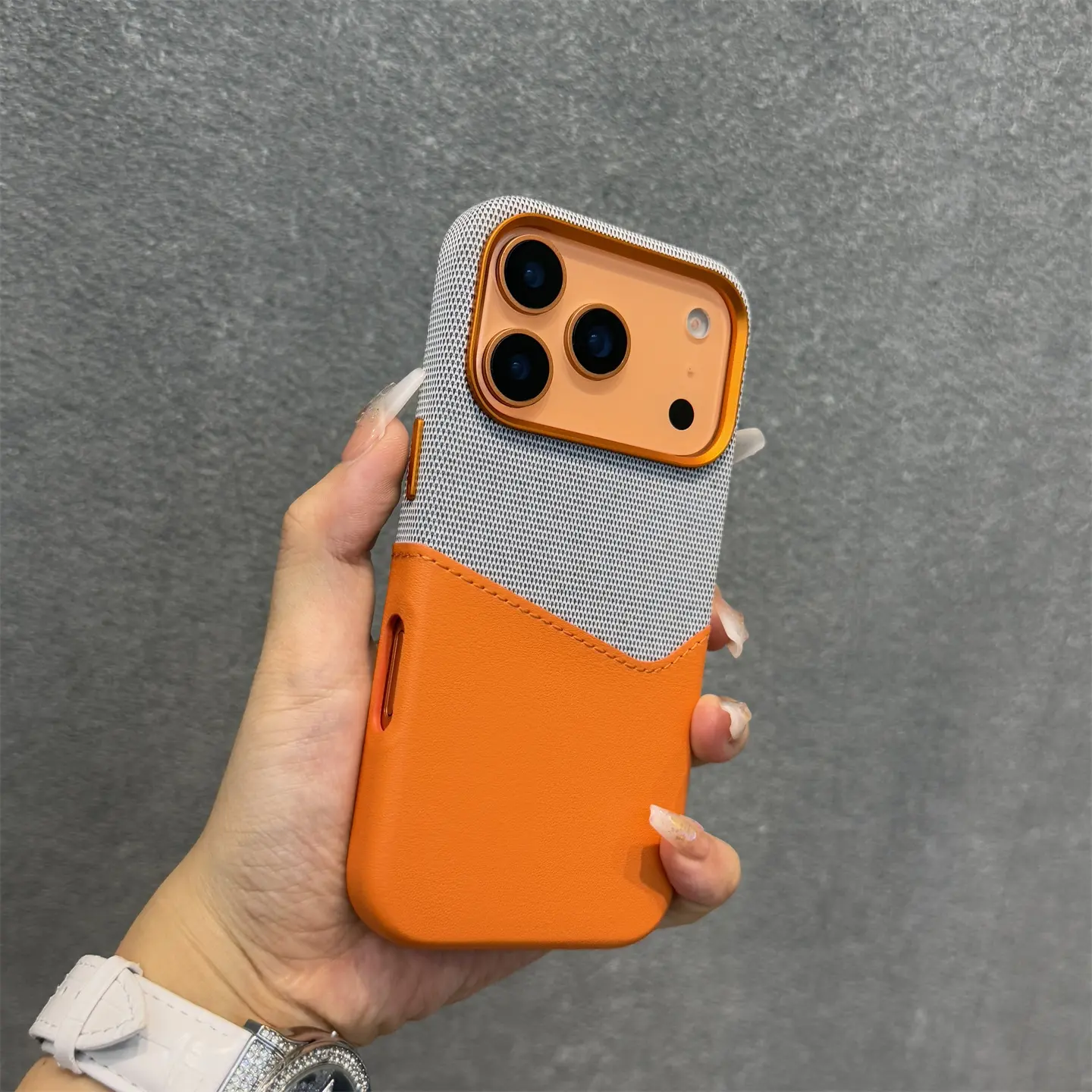 Luxury Design Matching Color PU Leather Case for iPhone 17 Pro Max/17 Pro Magnetic Case with Card Slot Orange
