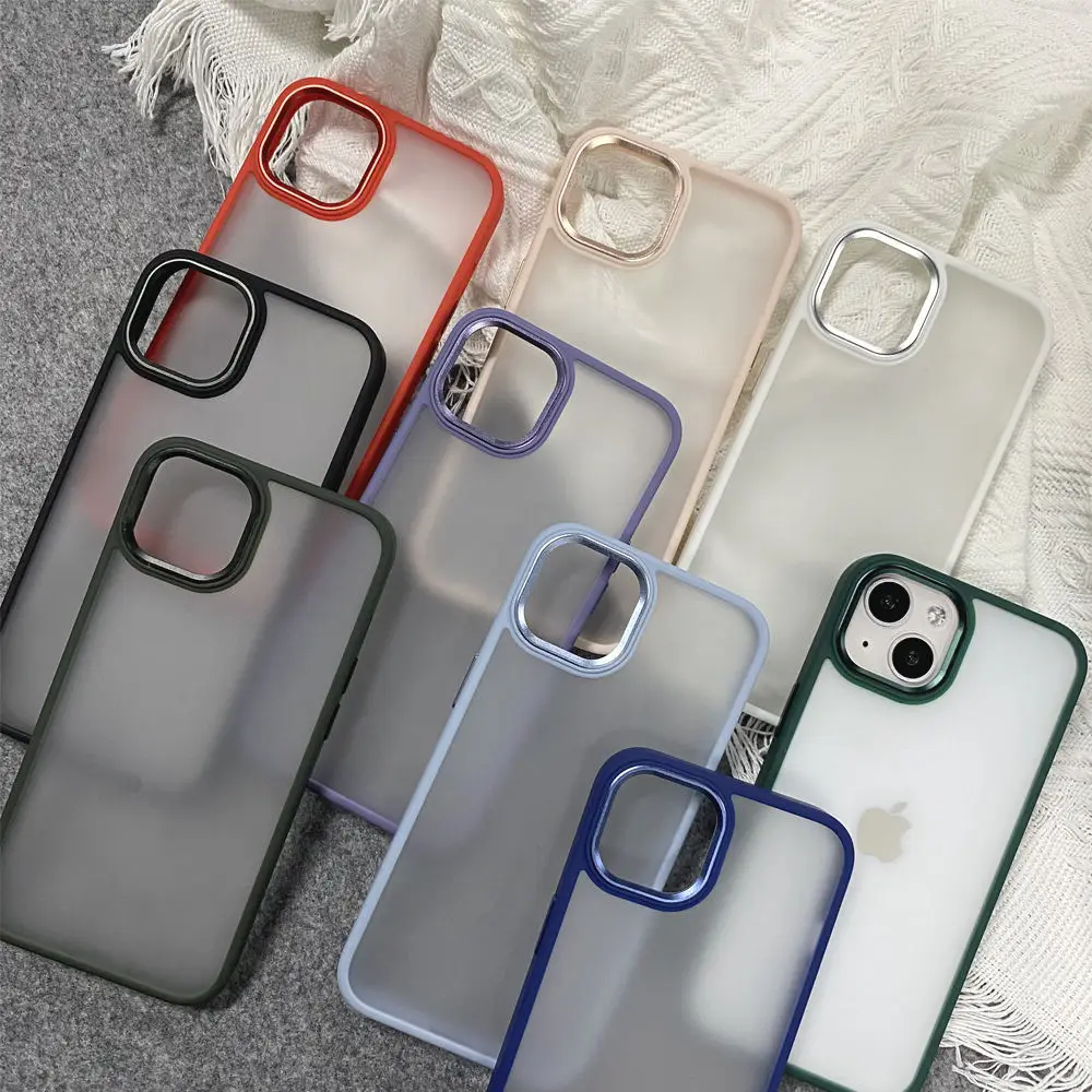 3-in-1 Soft Acrylic Luxury Phone Case for 14 13 12 Pro 15 & 12 with Shockproof Matte Finish & Plastic Ring Holder