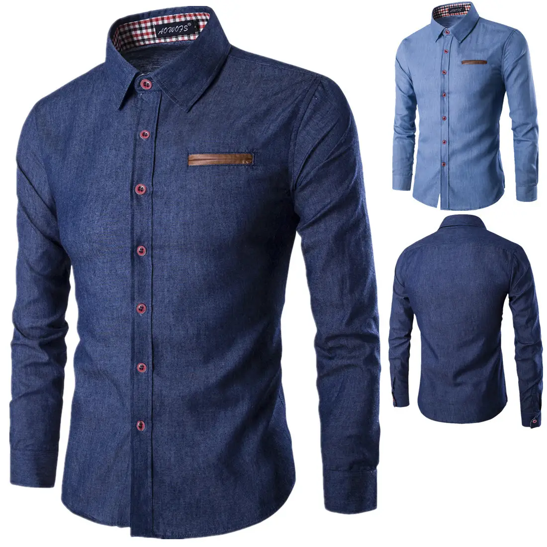 Wholesale Fashion Spring and Autumn Popular Men's Casual Shirts Pocket Cotton Slim Long-sleeved Fit Denim Men Shirts