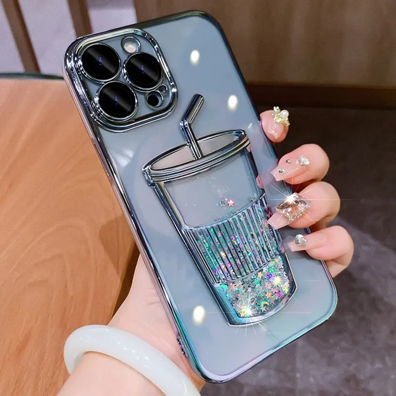 Luxury Quicksand Glitter Lens Glass Transparent Soft Mobile Phone Cases for iPhone 11 12 13 16 Pro Max Phone Cover Funda Coque
