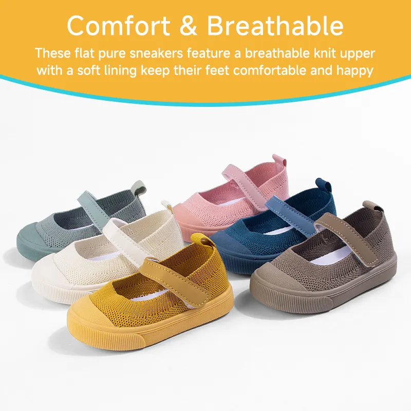 Wholesale Custom Lightweight Knit Breathable Casual Shoes for Baby Girls-Anti-Slip Comfortable Flat Walking Sneakers