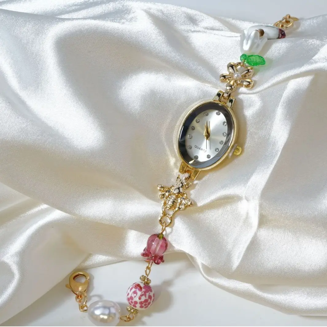 European American Simple Fashion Elegant Light Luxury Quartz Movement Stainless Steel Case Diamond-encrusted Retro Oval Watch