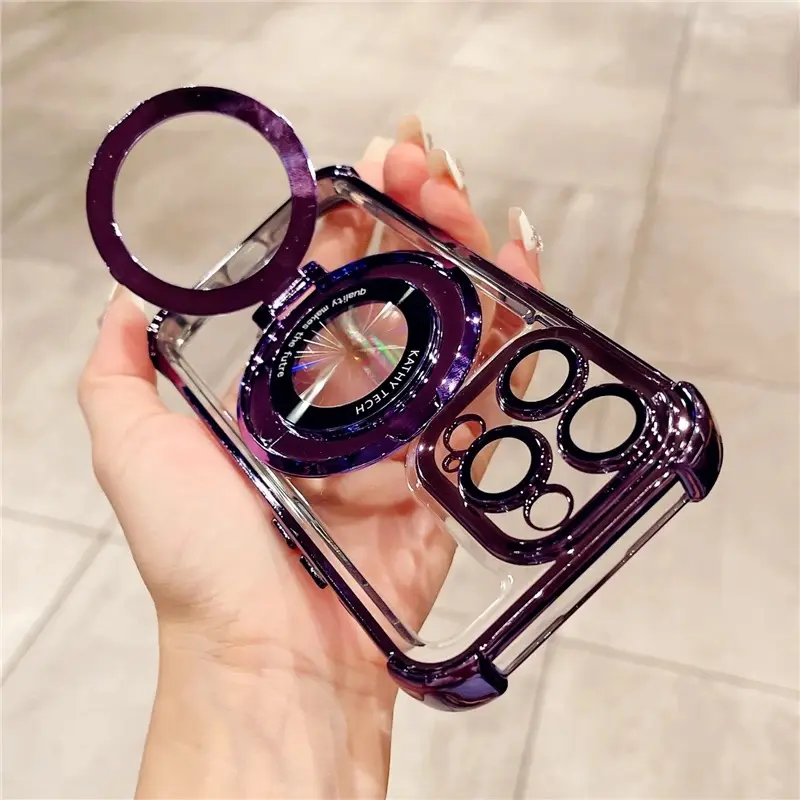 Hot Selling Luxury Shockproof Magnetic With Holder Stand Case Transparent Phone Case for iPhone 16 15 11 12 13 14 Pro Max Plus