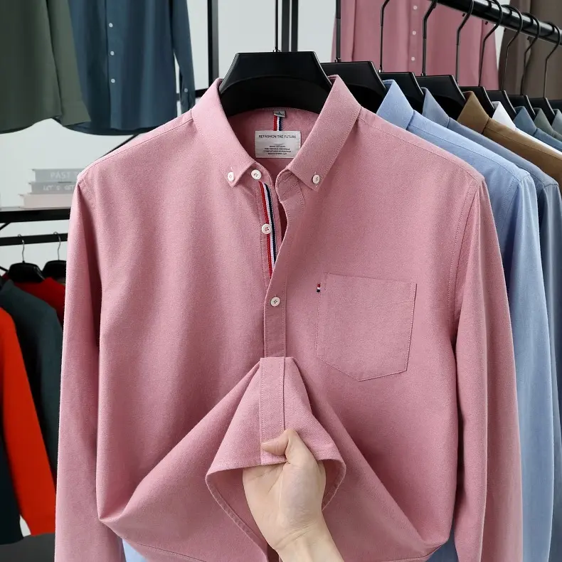 Wholesale Custom Logo 100% Cotton Men's Long Sleeve Autumn Breathable Dress Shirt OEM Manufacturer Corporate Uniforms Button