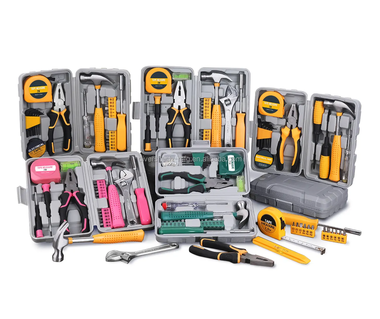 24pc Yellow Small Compact Home Repair Basic Hand Tool Kit Box Set. Household Handyman Hex Keys, Pliers & Screwdrivers. OEM Ready