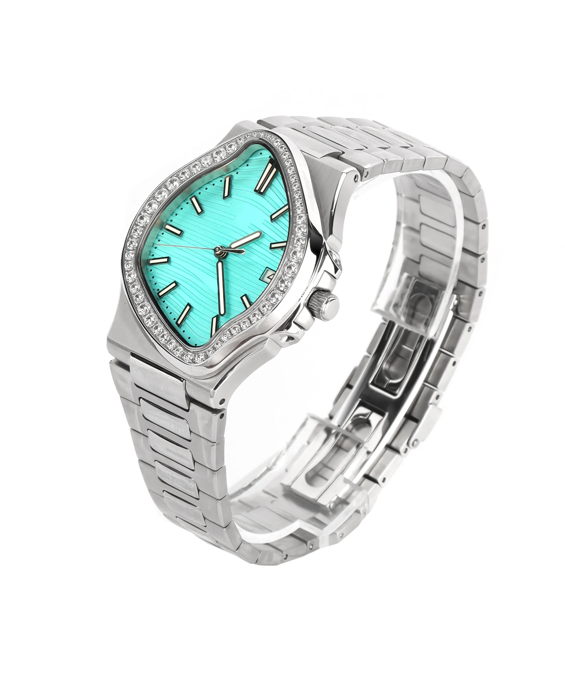 Luxury 2025 New Mechanical Brand Watch with Diamond Bezel and Unique Sapphire Crystal Date Display Stainless Steel Strap