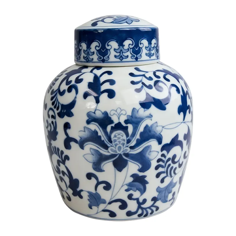 Qianrui Hot Selling Ceramic Jar with Lid 18*22cm Hand Painting Antique Floral Jar Tabletop Pattern Vases for Home Decoration