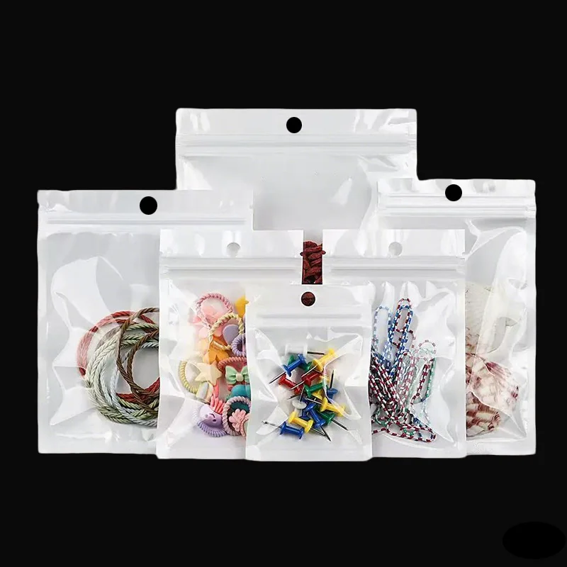 White Ziplock Bag Clear Pouch Self-Sealing with Hanging Holes for Consumer Electronics Phone Case Jewelry Packaging