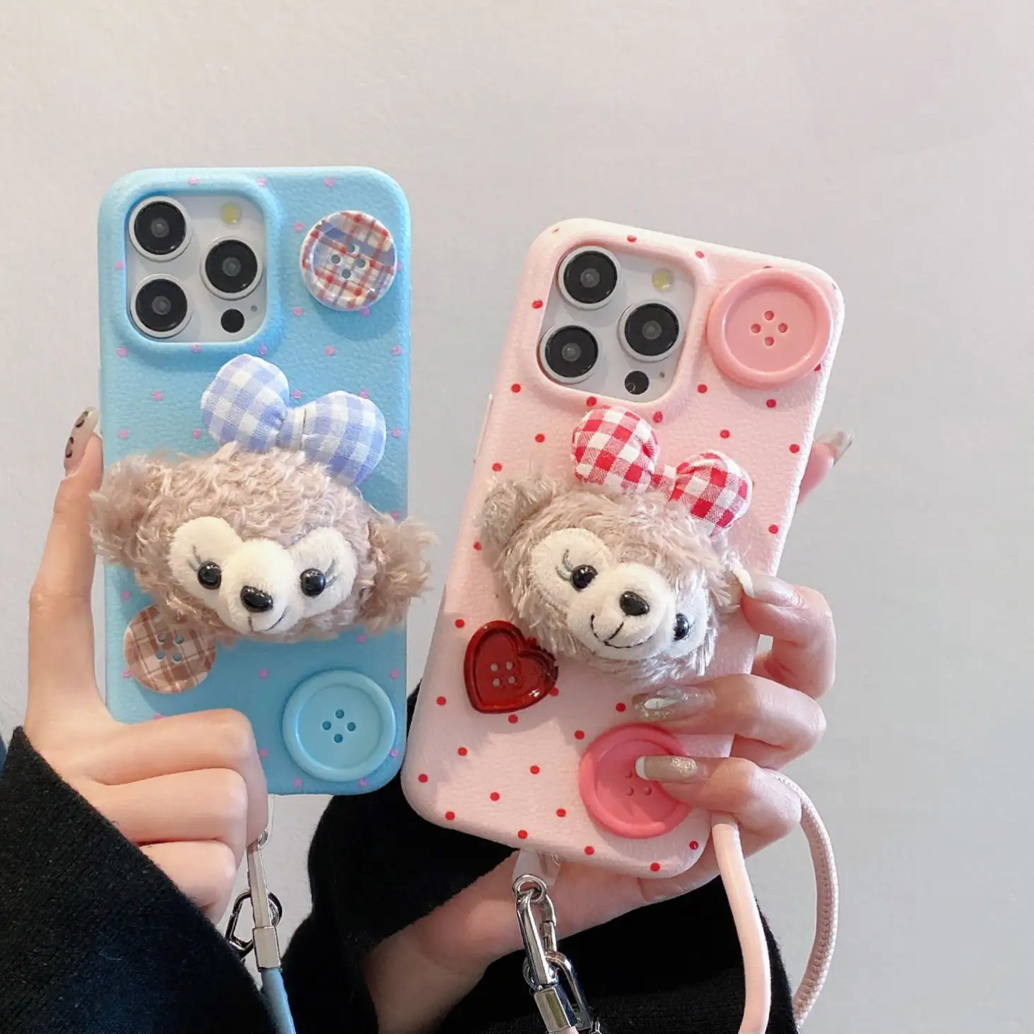 For iPhone 13/14 Kt Leather Pattern Case TPU Plush Hat Style Mobile Phone Case for Apple Soft Shell Anti-Fall Protective Cover